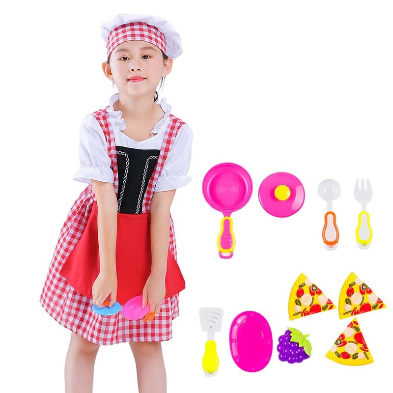 

Halloween Cosplay Girls Kid Clothes Baker Chef Uniform Matching Chef Hat Toys 4T-8T Carnival Role Play Girl Prom Gown Costume