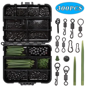 SPECIAL OFFER ❤️ 300Pcs/Box Carp Fishing Tackle Kit Including Anti Tangle Sleeves Hook Stop Beads Boilie Bait Screw Rolling Swivel Snaps - discount item 37% OFF Sports & Entertainment