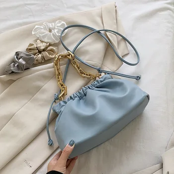 

Brand Designer Bucket Bag New 2020 Women's Fashion Chain Female Shoulder Crossbody Bag Soft PU Clouds Bag Women Handbag Purse
