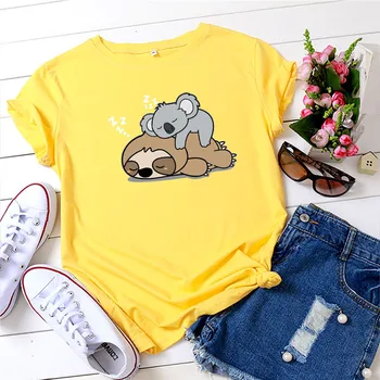 

Plus Size S-5XL Lovely Sloth Print T-Shirt Women T Shirt 100%Cotton Women Shirts O Neck Short Sleeve Tees Summer T-Shirt Female
