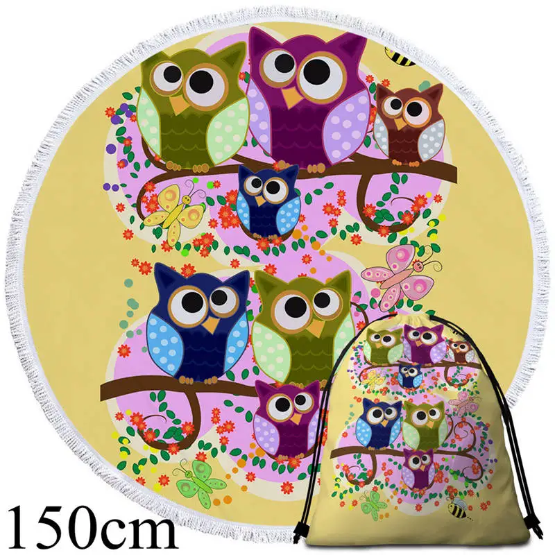 004 Towel 150cm-Bag Постельные принадлежности Outlet мультфильм сова большое круглое пляжное полотенце цветы гобелен с изображением бабочек желтая микрофибра Toalla геометрический банное полотенце 150 см - Цвет: 004 Towel 150cm-Bag