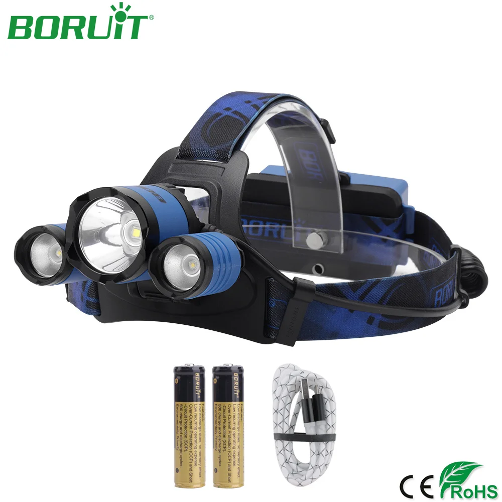 BORUiT XM-L2 светодиодный налобный фонарь 4 режима заряжаемый через интерфейс USB фонарь портативное зарядное устройство в виде фонарика для