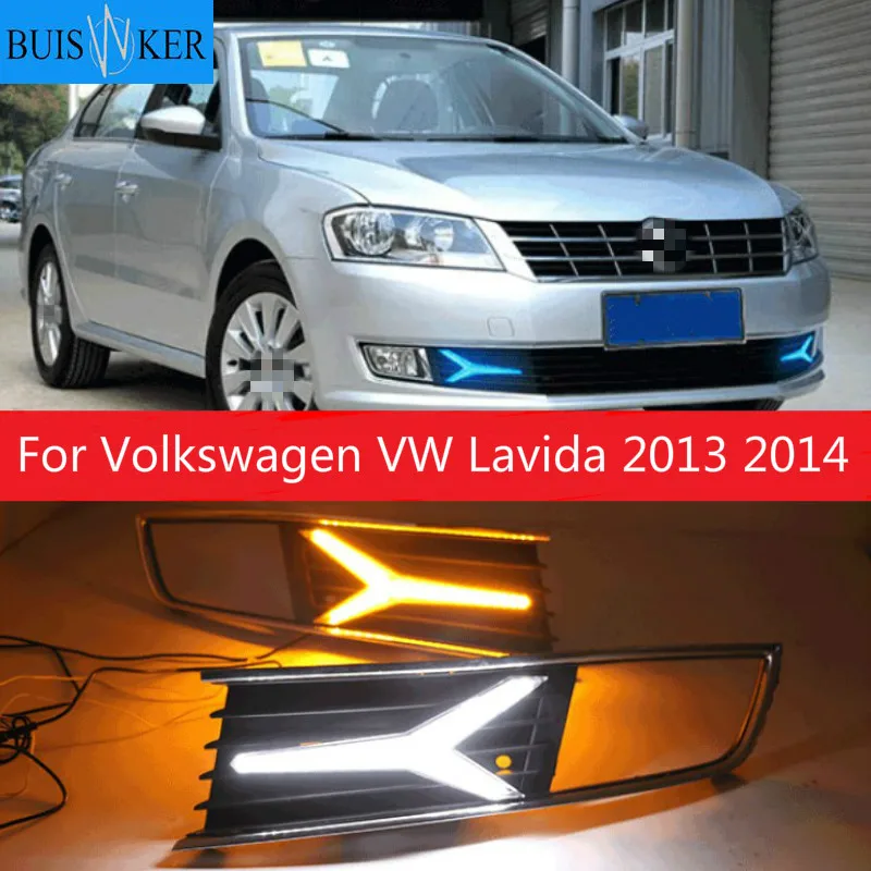 

1 Pair LED DRL Daytime Running Light For Volkswagen VW Lavida 2013 2014 with Yellow Trun Signal Light Blue Night Lamp