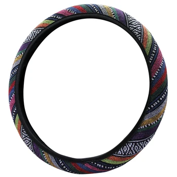 

Ethnic Style Linen Without Inner Ring Elastic Car Cteering Wheel Cover GM Ethnic Style Protection Car Steering Wheel Interior