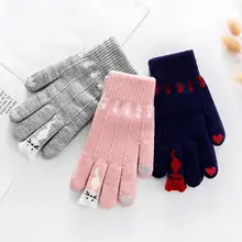 Теплые зимние вязаные перчатки, полный палец, варежки, милые Мультяшные Коты, перчатки для экрана, Handschoenen gants femme, перчатки
