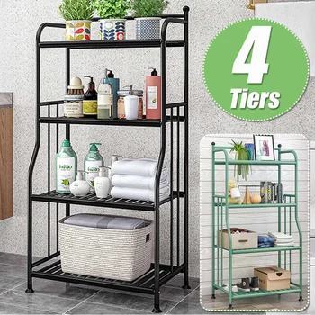 

4 Tier Iron Kitchen Rack Floor Type Shelf Storage Rack Pot Bathroom Space Organizer Bedroom Home Shelf Plant Stand