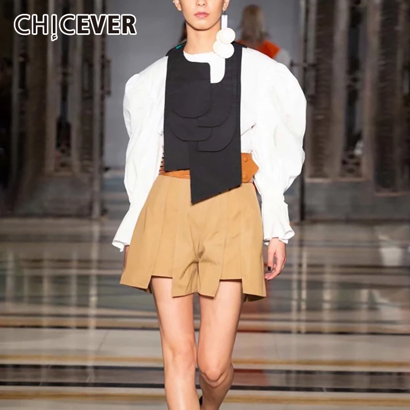 

CHICEVER Korean Womens Tops And Blouses O Neck Lantern Sleeve With Hem Asymmetrical Vest Shirt Female Fashion New Clothes Autumn