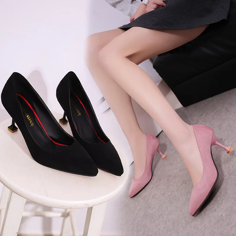 High-heeled Women's Shoes Lady Korean Low-Mouth High Quality Wear-resistant HC 