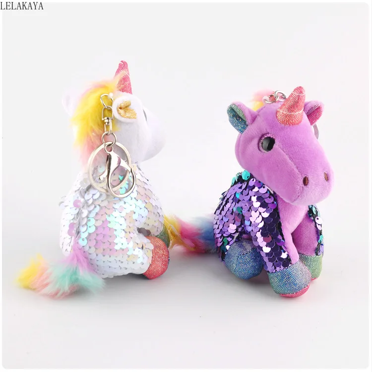 Милые красочные маленькие блестки единорог плюшевые игрушки для брелка креативные животные Медведь Кролик брелок сумка Рождественский маленький кулон куклы-цепочки