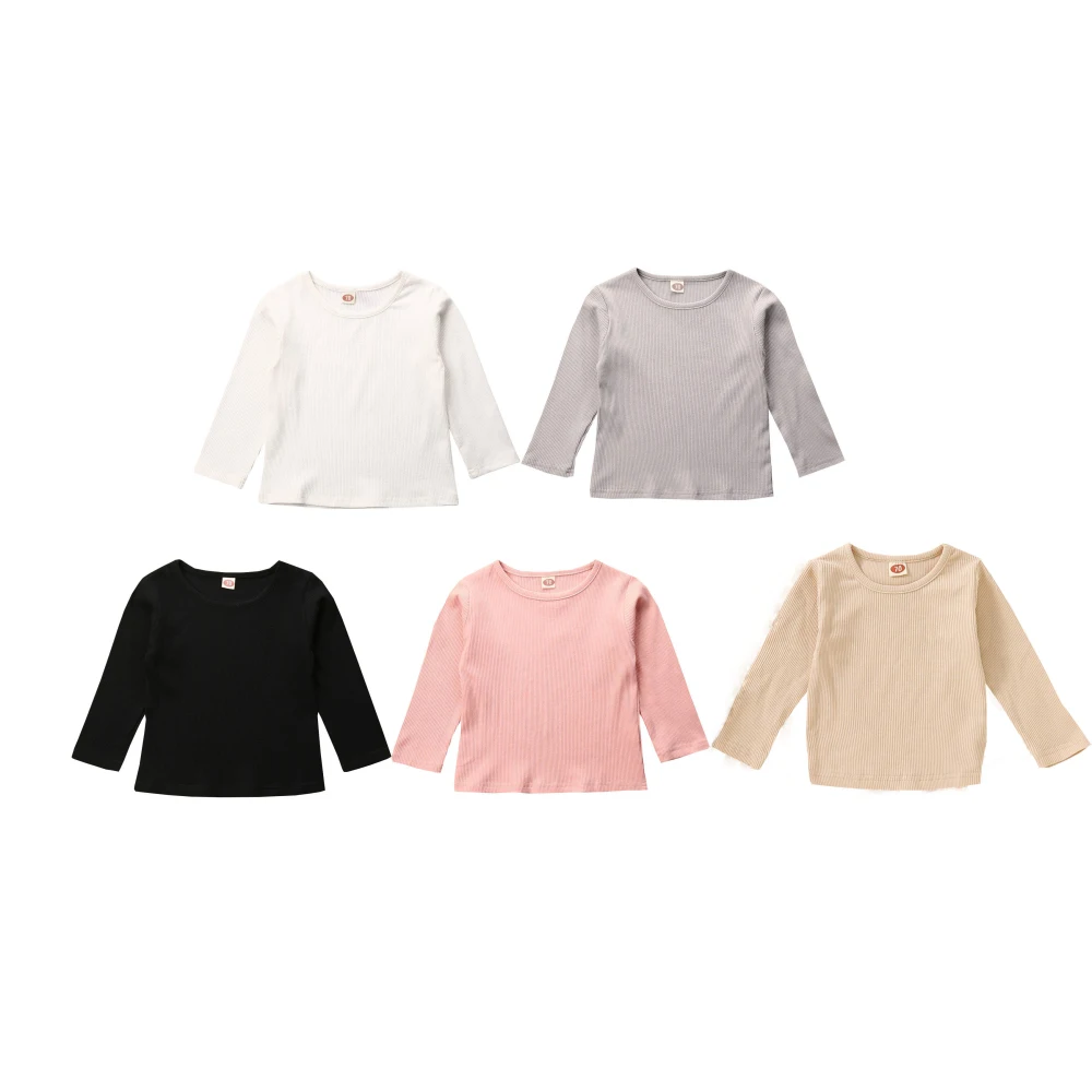Однотонная футболка для новорожденных мальчиков и девочек, одежда, топы с длинными рукавами, пуловер, вязаные хлопковые футболки для детей 0-18 месяцев