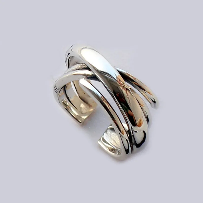 DreamySky Bijoux Boho стильные 925 пробы серебряные геометрические кольца оригинальной формы для женщин Подарки большие Регулируемые кольца на палец