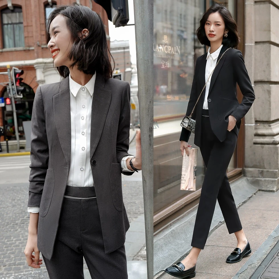 zeker strategie dealer Formal Grey Blazer Women Business Suits Pant And Jacket Sets Ladies  Pantsuits Work Office Uniform Styles - Pant Suits - AliExpress