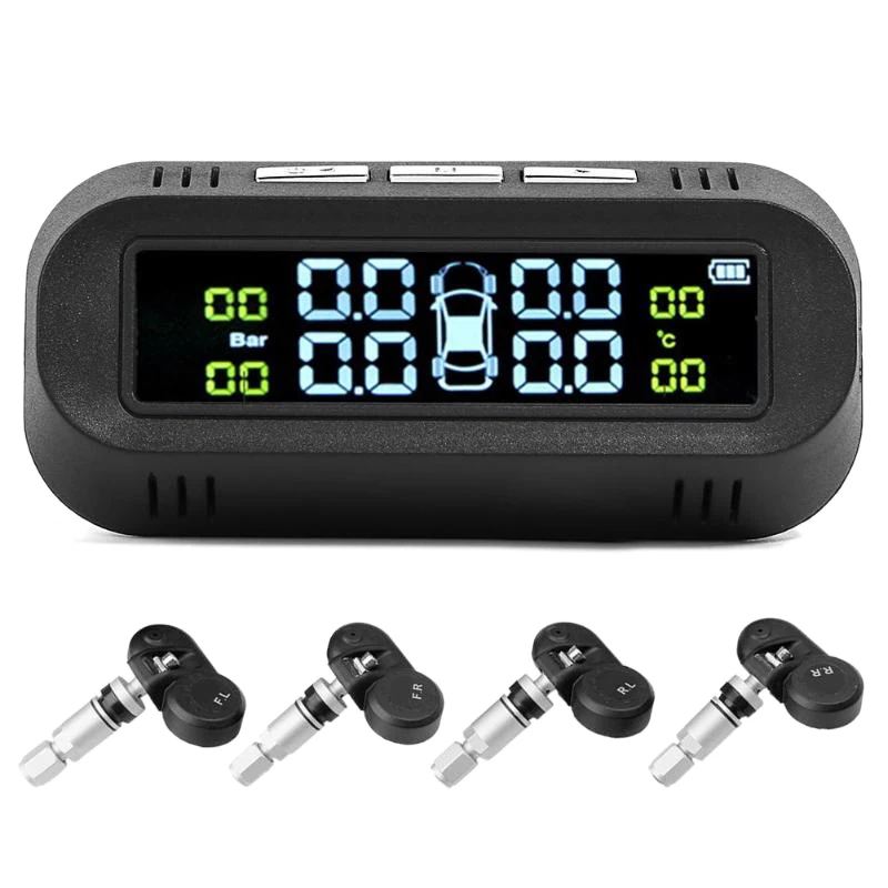 Солнечная Автомобильная TPMS система контроля давления в шинах Встроенная сигнализация температуры в шинах с 4 внутренними датчиками