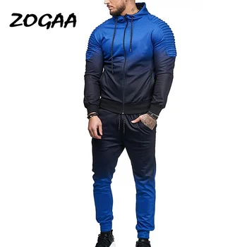 

ZOGAA Hot 2020 New Autumn Men Tracksuit Sport Set 3D Print Striped Shirt Long Sleeve Fitness Pants Running Suit Jacket Trousers