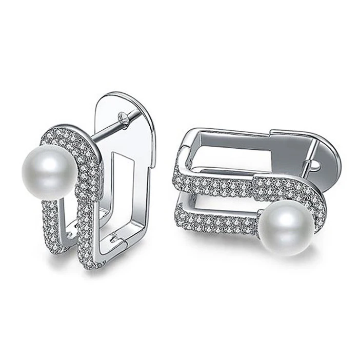 

Huitan New Arrival Women Earrings With Simulated Pearl Micro Paved Personality Stud Earrings For Female Party Accessories Hot