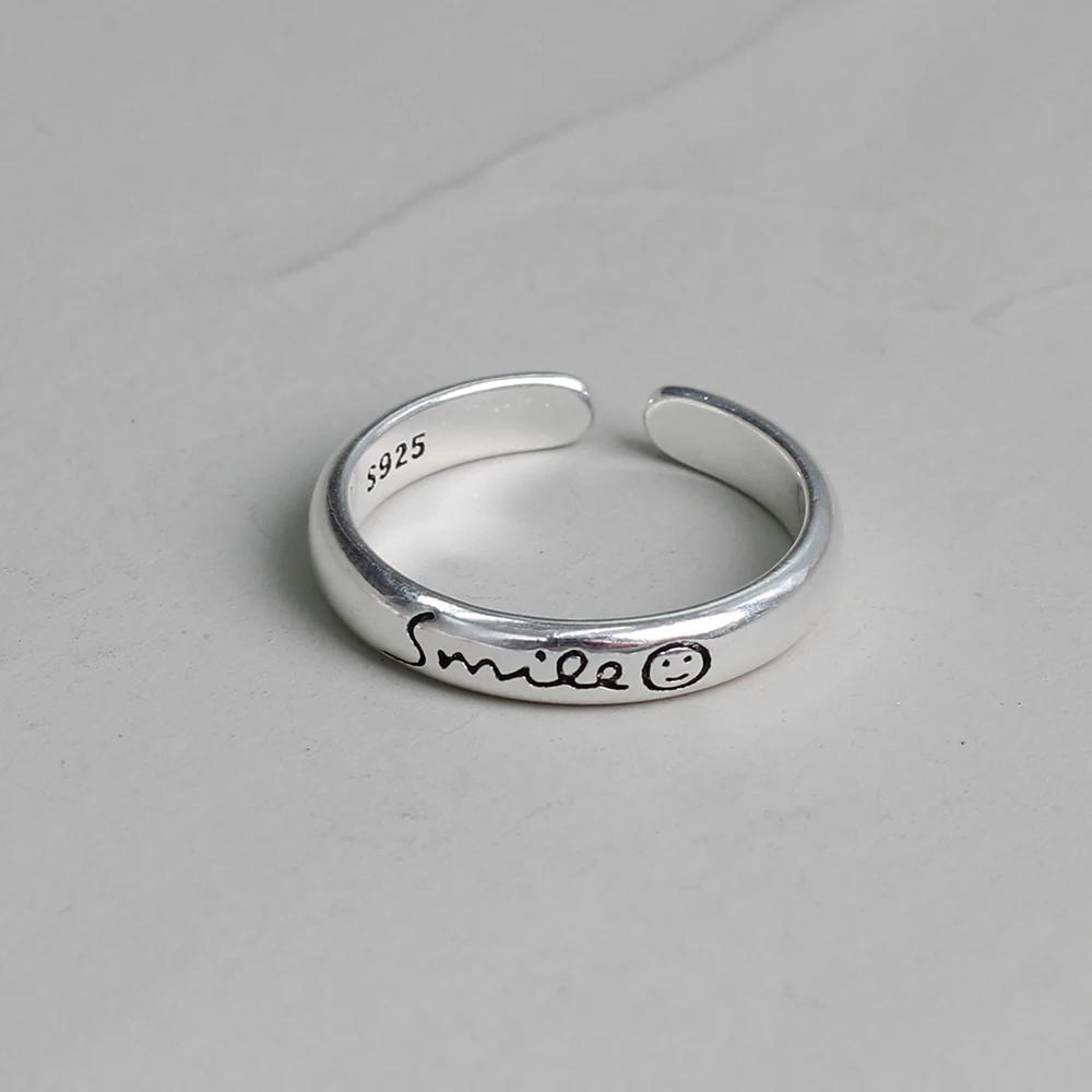 여성을위한 진짜  손가락 미소 편지 반지 유행 고급 보석 대형 조절 골동품 반지 Anillos