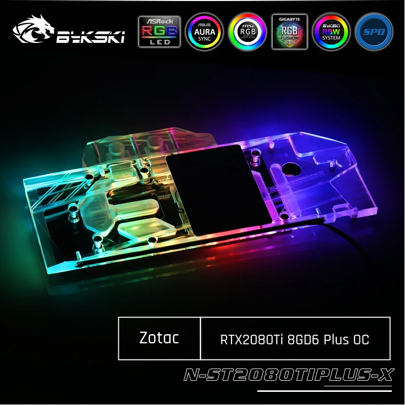 Bykski N-ST2080TIPLUS-X, полное покрытие видеокарты блок водяного охлаждения, для Zotac RTX2080Ti 8GD6 Plus OC
