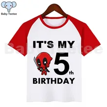 Футболка на день рождения для мальчиков и девочек с принтом «Dead Pool»; детская одежда на День рождения; топы для мальчиков; одежда для детей; футболки на день рождения