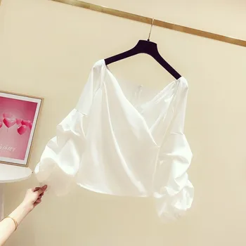 

Puff Sleeve Blouse Woman Spring New Temperament V-neck Off Shoulder Shirt Women's Solid Color Tops Blusas Mujer De Moda 2020