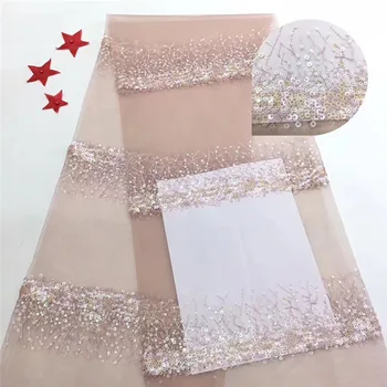 

High class tulle material embroidery French net lace fabric with sequin for elegant dress PDN851(5yards/lot)