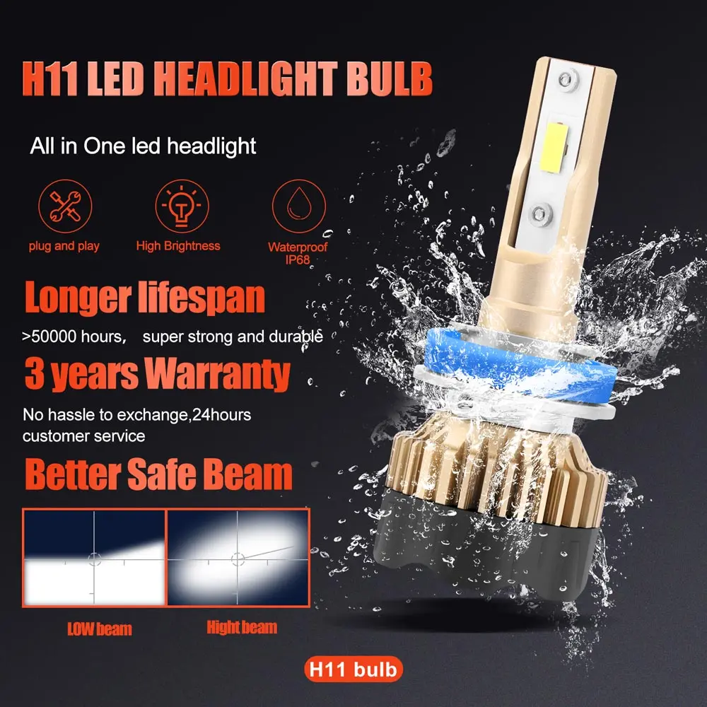 H11 Автомобильный светодиодный фар H7 9005 9006 9007 H13 H4/9003/HB2 Conversion Kit H8, H9 светодиодный 9000lm 6000K холодный белый