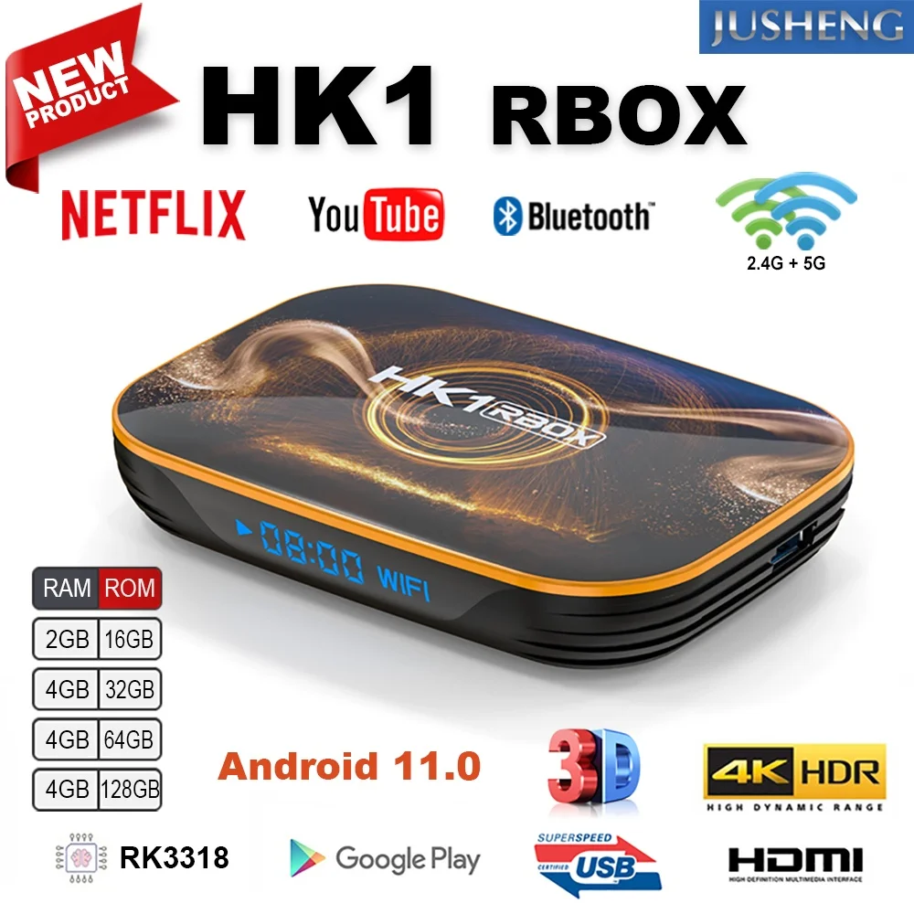 Умная ТВ-приставка HK1 RBOX R1 Android 11 0 4 Гб 32/64 ГБ Rockchip RK3318 USB3.0 1080P H.265 4K 60 кадр/сек Google Player