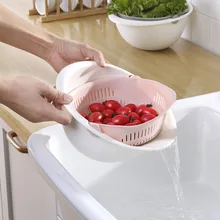 Destacável dupla camada oca frutas e legumes limpeza dreno cesta de lavagem de armazenamento filtros lavados arroz tigela cozinha ferramenta