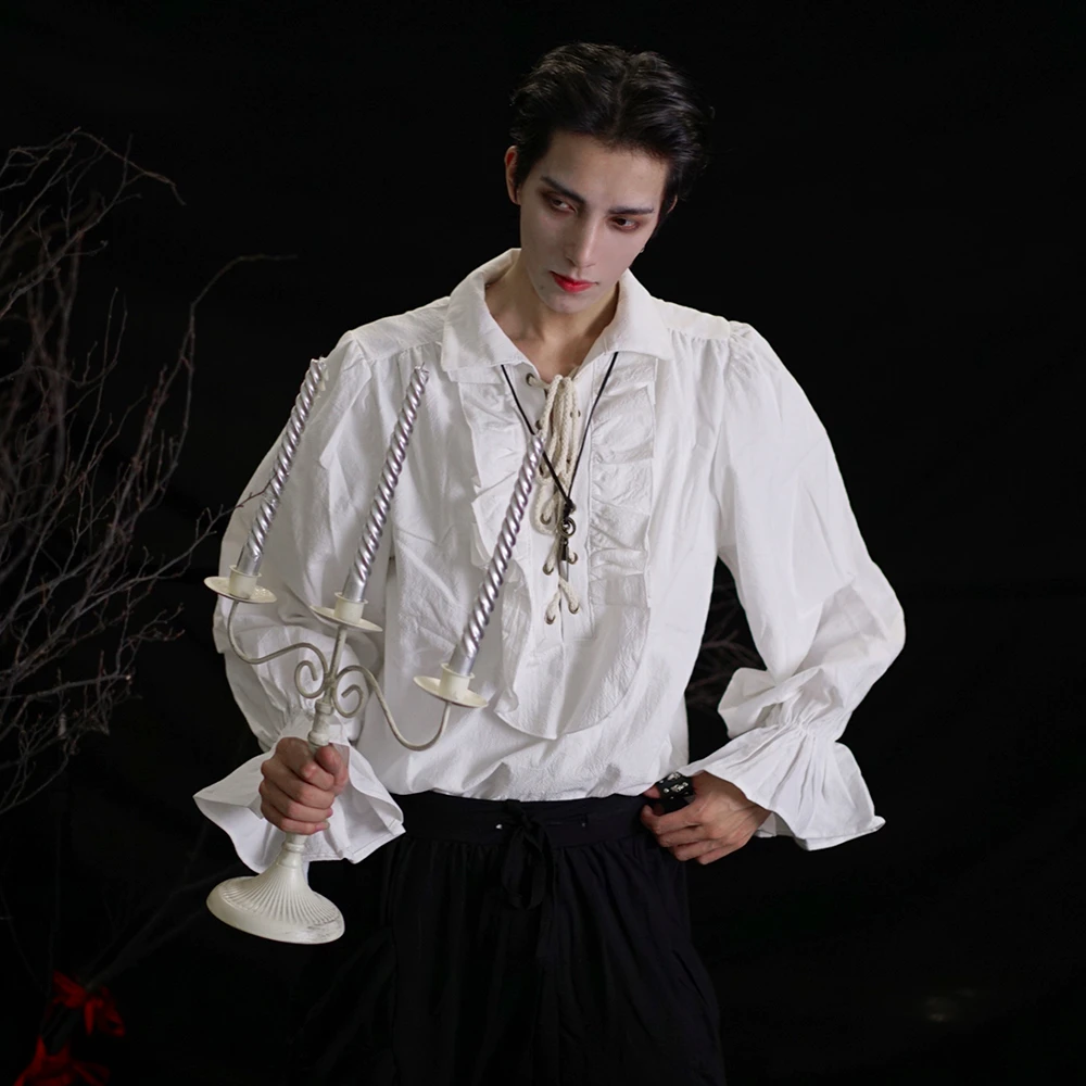 Casual Gothic Men Shirt Long Sleeve 