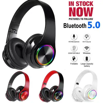 

Luminous Headphones Bluetooth V5.0 Earphones Over-Ear Stereo Super Bass Headset with Microphone