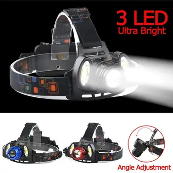 

6000LM T6 COB 3 LED Zoom Headlamp Waterproof 18650 Camping Flashlight Lamp Headlamp Flashlight 3 Led Headlamp