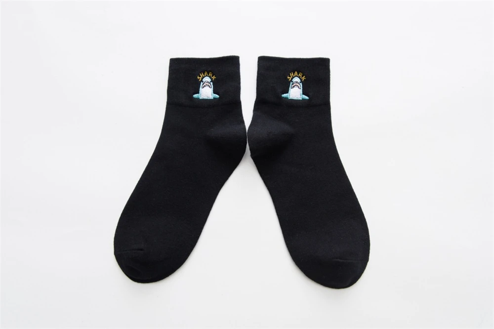 Women Socks Autumn Winter New Cotton Embroidery Cartoon Black White Tube Ladies College Wind Personality Casual Sports Sock