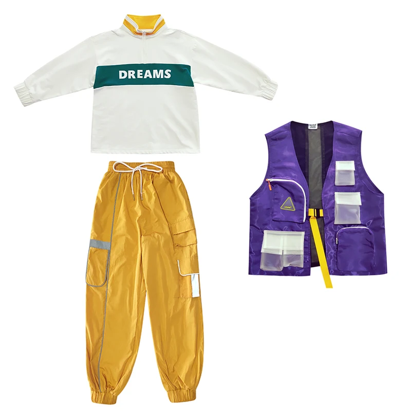 3pcs Suit Последняя одежда для уличных танцев топы с высоким воротником, штаны в стиле хип-хоп, свободная Детская осенняя одежда костюм для джазовых танцев для выступлений, BL2829 - Цвет: 3pcs Suit