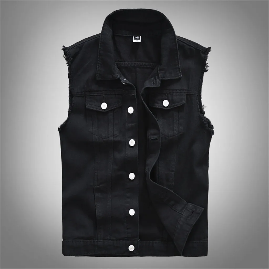 

MoneRffi Cotton Jeans Sleeveless Jacket Vest Men Plus Size 6XL Black Denim Jeans Vest Male Cowboy Outdoors Waistcoat Men Jacket