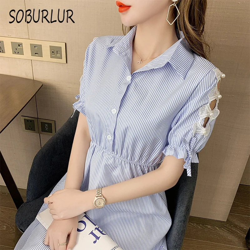 

SOBURLUR 2021 New Women's midi dress Female Casual Fashion A-line Robe BF Korean Style Long Dresses Light LGirls Lady Crop Top