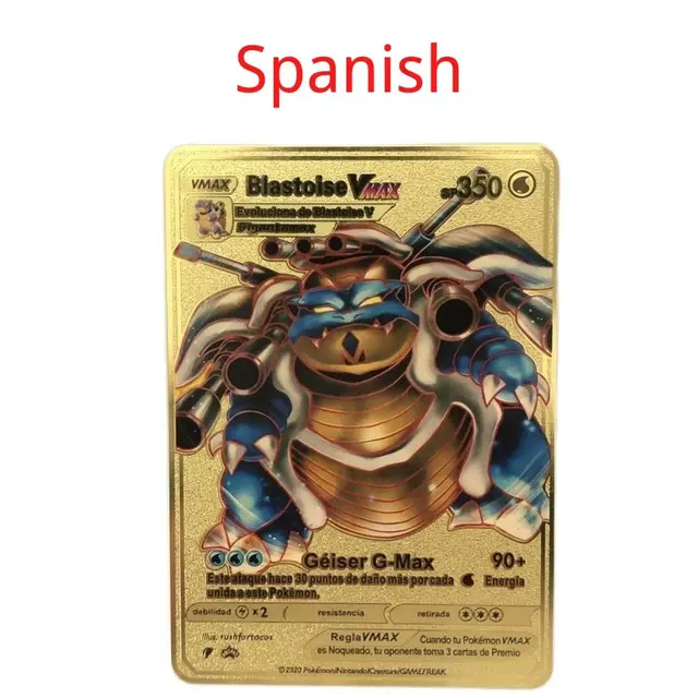 Spanish Pokemon Metal Card Pikachu Fire-breathing Dragon VMAX Gold V/GX/OX Card Toys Play Games Collection Card Children's Gifts 6