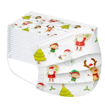 

50PC Face Mask Children's Disposable Face Cover Christmas Lovely Print Mouth Face Cover 3 Ply Ear Loop Dustproof Mask Mascarilla