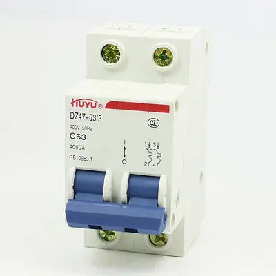 

AC 400V 63Amp 2-Pole 2P Overload Protection MCB Mini Circuit Breaker