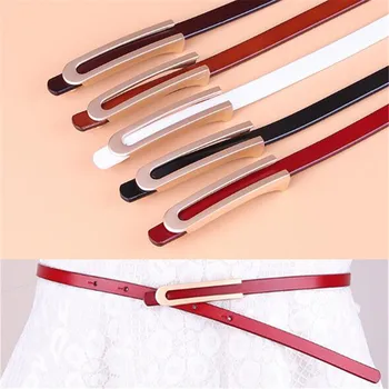 

Narrow Real Leather Belt Female Pure Color Waist Belts Women Dress Simple Wild Small Waistband Strap Lady