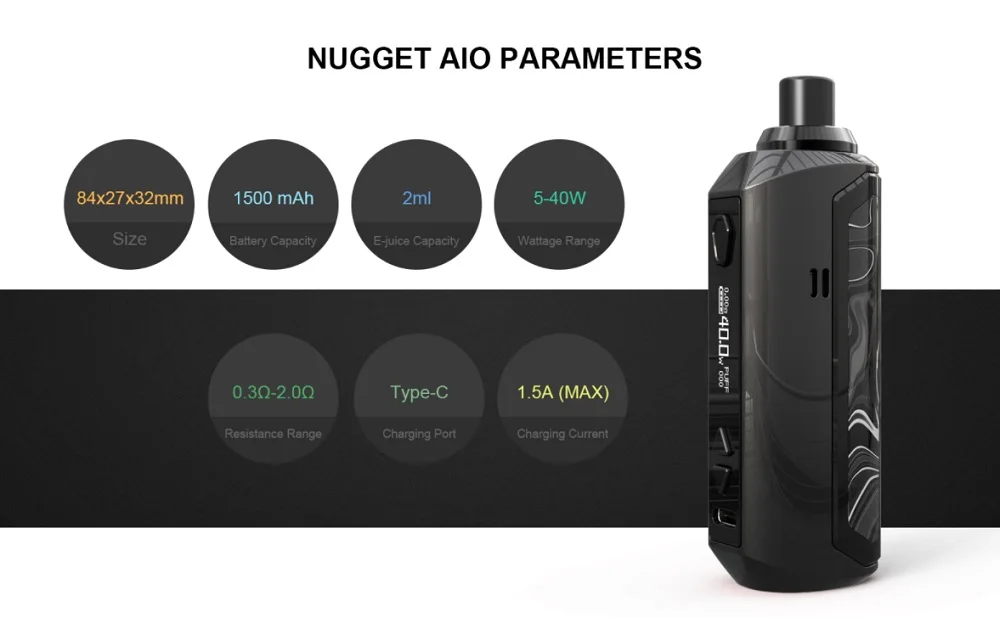 Артерия самородок AIO Vape комплект Макс 40 Вт 1500 мАч батарея с 2 мл бак и RBA катушка мод Pod система Vs Vinci Drag Nano Pal 2
