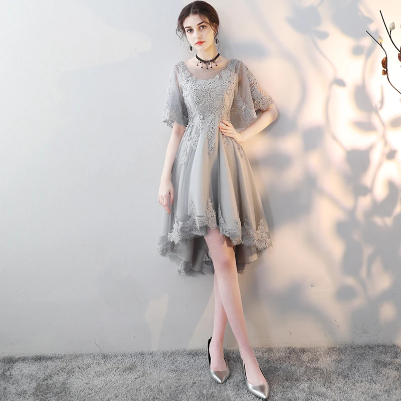 Gery Robe De Soiree вечернее платье с половинным кружевным рукавом размера плюс, короткое спереди длинное сзади, платья для выпускного вечера, Платья для особых случаев - Цвет: Gery