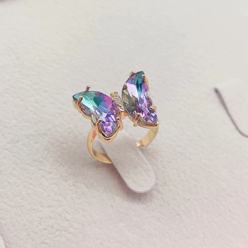 Finger Ring Adjustable Rings Kpop 16 Colors Crystal Butterfly Fashion Popular Women's Party Jewelry Charm Adjustable Best Friend Gift Wedding Gift