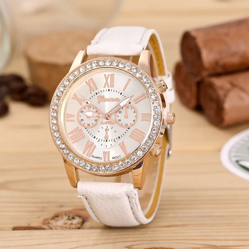 

Geneva New Style Diamond Set Three-Eyed Belt Watch Women's Europe And America Accessories Ladies' Watch