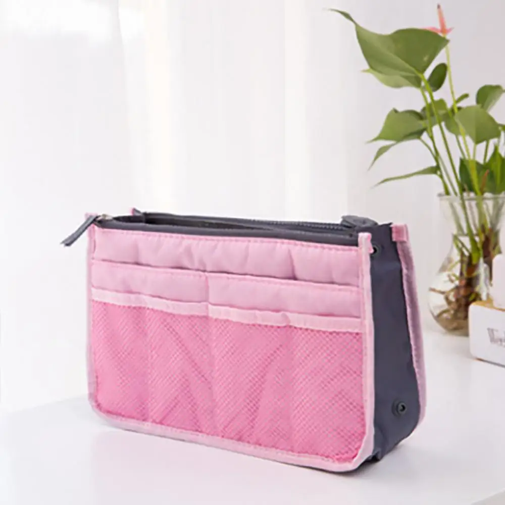 Органайзер, сумка-вкладыш, женская косметичка, нейлоновая сумка для косметики, органайзер для путешествий, сумочка, кошелек, большой вкладыш, Женская дешевая сумка - Цвет: Розовый