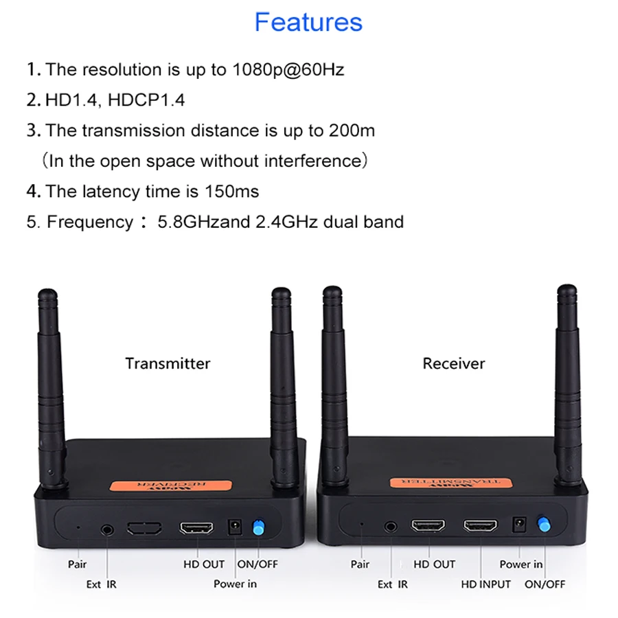 Measy FHD676 200M Wireless Full HD Transmitter Receiver Extender 1080P60Hz HDMI-compatible Audio Video Transmission Receiver