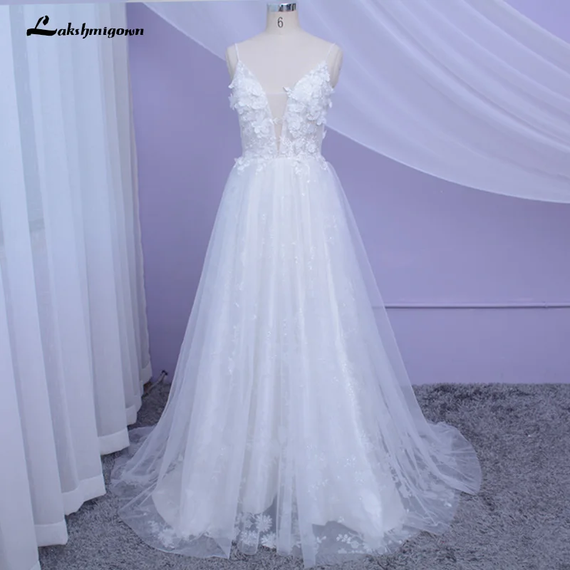 Lakshmigown 2020 Пляжное богемное свадебное платье на бретелях-спагетти с 3D цветами