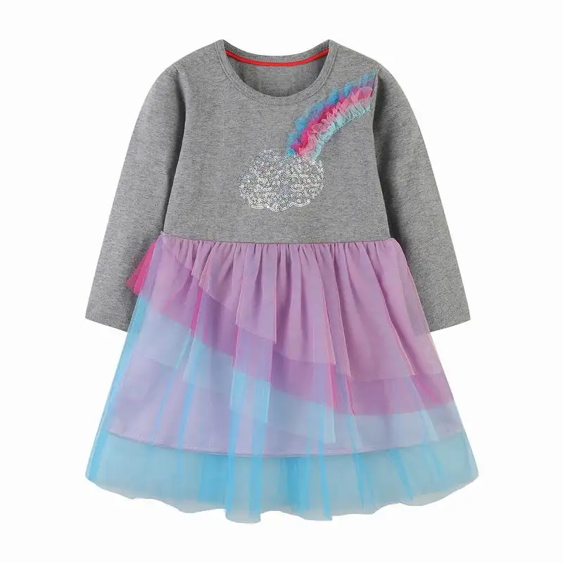 SAILEROAD 2-7 Y Girls Rainbow Dresses Children Long Sleeve Outfit Baby Girl Princess Dress Autumn Cotton Kids Suits | Детская одежда и