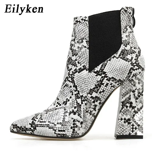 Serpentine Eilyken/женские ботильоны из искусственной кожи со змеиным принтом; обувь на молнии с острым носком; женские ботинки на Высоком толстом каблуке; женские ботинки из змеиной кожи; коллекция года - Color: Serpentine