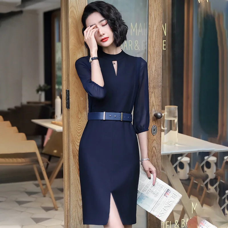 

2020 New Style Spring And Summer Gauze Half-sleeve Shirt Dress Women's Elegant Wear Step Skirt Formal Dress Women's Banquet OL