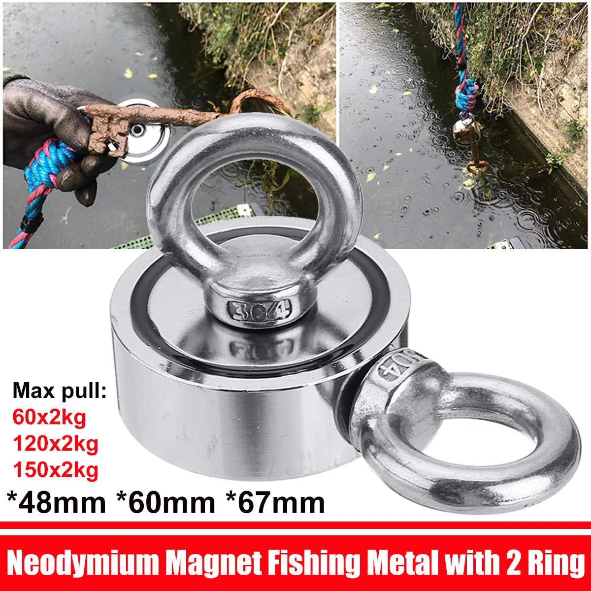 

120KG-300KG Round Double Sided Strong Magnet Neodymium Magnet Fishing Rare Earth Magnet Detector Kit Powerful Magnetic