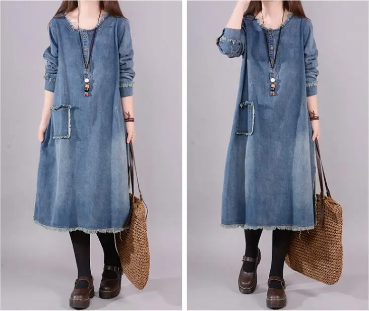 NYFS 2024 New Spring Autumn Woman Dress Loose Korea Denim Dress Vestido de mulher Robe Dresses